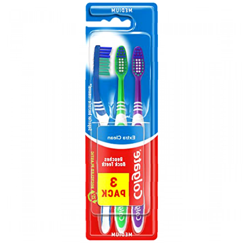 Colgate Extra Clean Medium Toothbrush (Assorted) with a Cleaning Tip that Reaches and Cleans Back Teeth, (Pack of 3)
