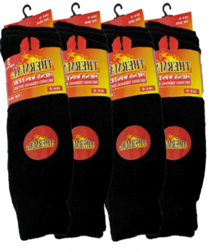 3 Pairs Mens Short Black Thermal Socks 6-11