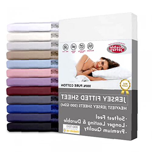 Double Jersey Fitted Sheet 100% Soft Cotton - Double-Knitted High-Fiber Fabric Density, Smooth Non-Iron with All-Around Elastic, Sheets for 32cm Bed Mattress Height - White, 160x200+32