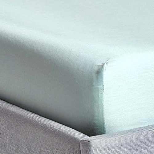 HOMESCAPES Organic Cotton Blue Fitted Sheet (12”) Double 400TC 600 Thread Count Equivalent Bed Sheet with Fully Elasticated Skirt