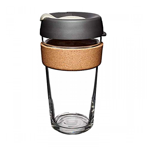 KeepCup Reusable Tempered Glass Coffee Cup | Travel Mug with Leakproof Lid, Brew Cork Band, Lightweight, BPA Free | Large | 16oz / 454ml | Press