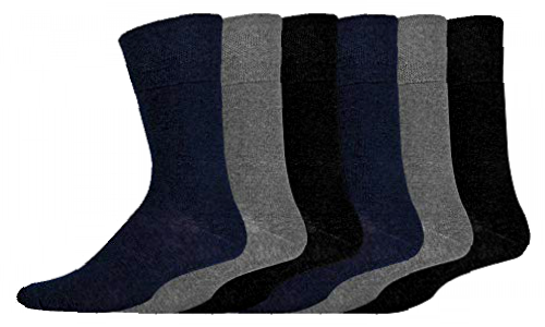 IOMI Footnurse - Mens 6 Pack Loose Non Elastic Diabetic Socks (6-11, Grey)
