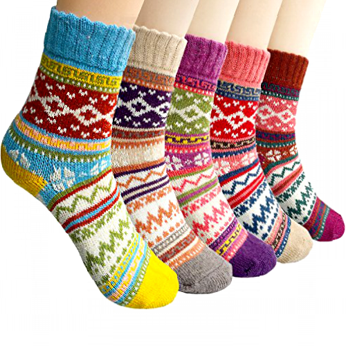 5 Pairs Ladies Socks Wool Socks Warm Cozy Breathable Soft Thick Socks For Winter- Colourful Colour Premium Quality Climate Regulating Effect Multiway