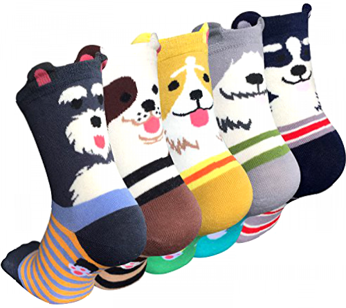 5 Pairs Women Socks Funny Cute Animal Ladies Socks Cat Dog Socks Gifts for Women, One Size Brown
