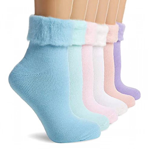 FM London (6-Pack) Women’s Super Soft Thermal Bed Socks in Pastel Colours (Size:UK 4-8) | Fluffy Socks Womens Ideal for Cold Evenings | Fleece Lining, Cosy, Comfortable