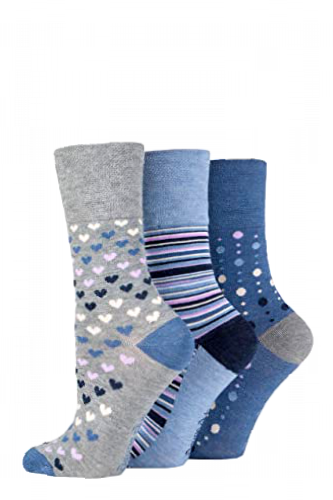 SOCKSHOP Gentle Grip Ladies Bamboo Socks Pack of 3 Denim 4-8
