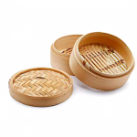 H&H Steamer Basket with Lid 2 Levels Bamboo 14.5 cm