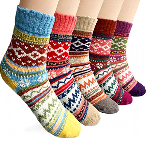 5 Pairs Womens Socks Wool Thermal Warm Knitting Ladies Socks for Winter, One Size, Mix 3