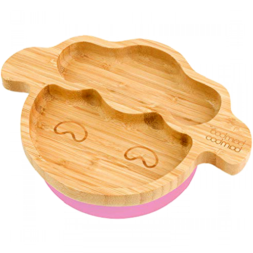 bamboo bamboo ® Baby Plate– Kids and Toddler Suction Cup Bamboo Plate for Babies | Non-Toxic | Cool to The Touch | Ideal for Baby-Led Weaning (Lamb, Pink)