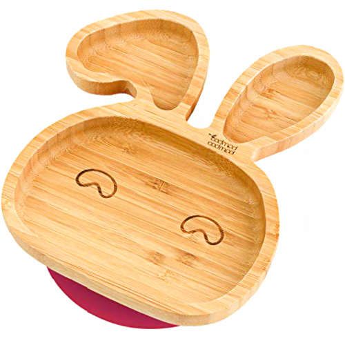 bamboo bamboo ® Baby Plate– Kids and Toddler Suction Cup Bamboo Plate for Babies | Non-Toxic | Cool to The Touch | Ideal for Baby-Led Weaning (Bunny, Cherry)