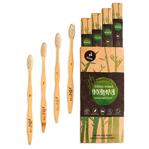 By Olive Premium Bamboo Toothbrushes 4 Pack Organic Wooden Toothbrush UK Design
