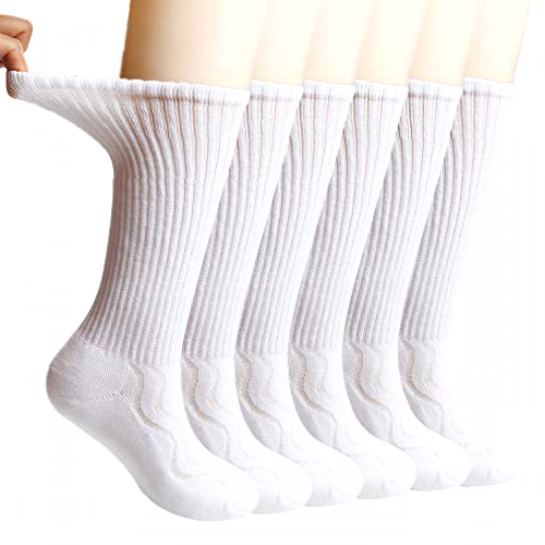 6 Pairs Non-Binding Women's Cushioned Moisture Wicking Bamboo Diabetic Crew Dress Socks 6WhiteUK6-8