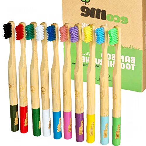 Bamboo Toothbrushes | 10 Pack | BPA Free Medium Soft Bristles | Eco-Friendly Products | Plastic Free Wooden Handle | Recyclable | UK Brand | Kids & Adults