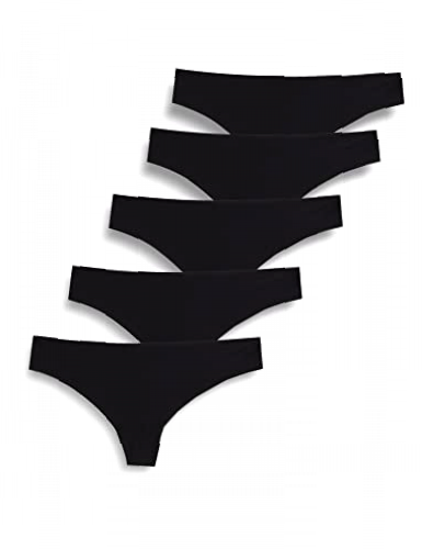 Iris & Lilly Women's Seamless Thong Knickers, Pack of 5, Black, 16