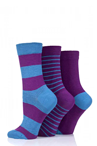 SOCKSHOP Ladies Gentle Bamboo Socks with Smooth Toe Seams in Plains and Stripes Nightshade 4-8