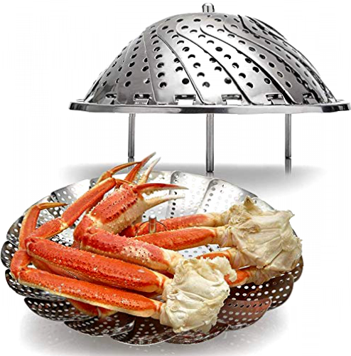 Stainless Steel Vegetable Steamer Food Steamer Basket (Includes Extension Handle), Seafood Steamer Folding Collapsible Pressure Cooker Basket Insert for Instant Pot (5.5