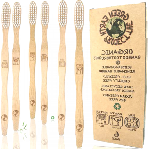 Bamboo Toothbrushes - Eco-Friendly & Compostable Wooden Handles - Medium Soft Bristles - Vegan Manual Toothbrush for Adults with Sensible Gums (6Pack)