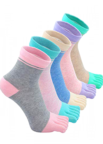 Womens Toe Socks Ladies Cotton Five Finger Running Socks Mini Crew Sport Socks, 5 Pairs, Multicoloured 1-5 Pairs, Women's shoe size UK 4-9