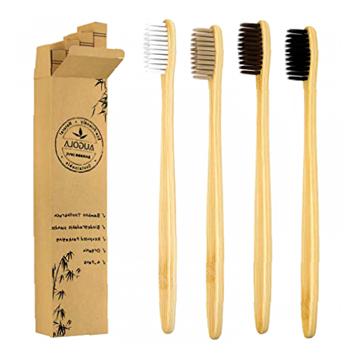 Bamboo Toothbrushes | Family 4 Pack | Eco-Friendly & Natural Organic Wooden Toothbrush| Biodegradable | BPA Free | Medium Soft Bristles Toothbrushes, Perfect eco Gifts for Home and Travel