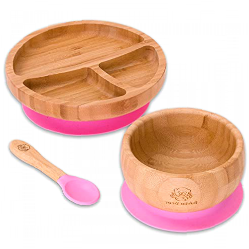 Bubba Bear ® Baby Weaning Set | Bamboo Plates, Bowls & Spoons for Toddler Led Feeding | Suction Plate, Bowl & Spoon Sets for Babies from 6 Months | Optional Matching Kids BLW Bib