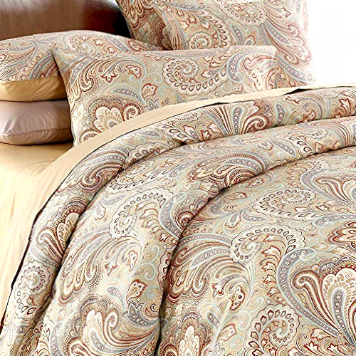 USTIDE 3 Pieces Luxury Paisley Duvet Cover Set, Floral Quilt Cover with Pillowcases Girls Bedding Set Super Cozy Durable Egyptian Cotton King
