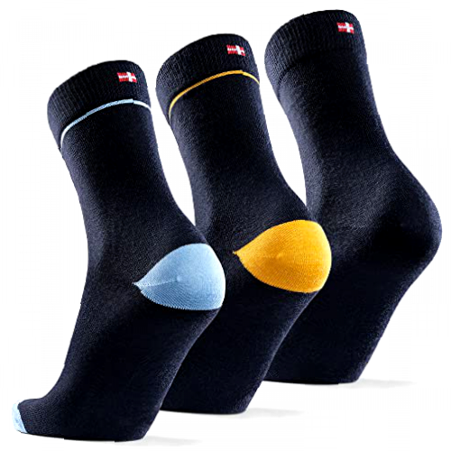DANISH ENDURANCE Merino Wool Dress Socks 3 packs (Multicolour : 1 x Navy, 1 x Navy/Yellow, 1 x Navy/Light blue, UK 9-12 // EU 43-47)