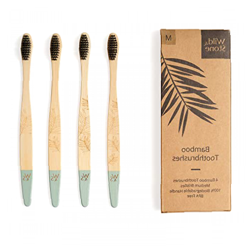 Wild & Stone | Organic Adult Bamboo Toothbrush | Four Different Pattens | Medium Fibre Bristles | 100% Biodegradable Handle | Vegan Eco Friendly Bamboo Toothbrushes