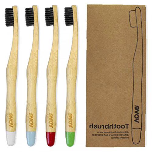 Vove | Premium Bamboo Toothbrushes | Biodegradable | Eco-Friendly | Natural Wooden Toothbrush | Charcoal Bristles | Better Handle | Vegan | (Pack of 4)