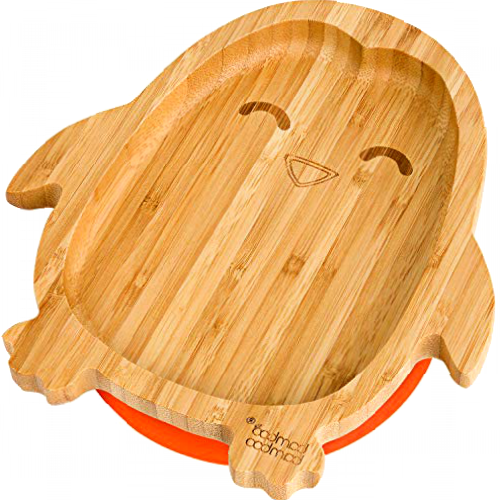 bamboo bamboo ® Baby Plate– Kids and Toddler Suction Cup Bamboo Plate for Babies | Non-Toxic | Cool to The Touch | Ideal for Baby-Led Weaning (Penguin, Orange)