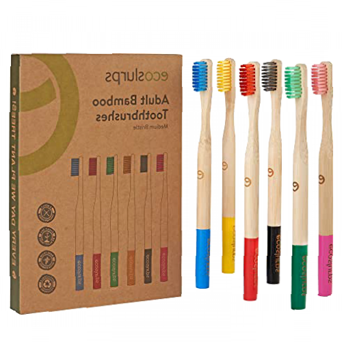 EcoSlurps Bamboo Toothbrushes (6 Adult Medium, Multicoloured)