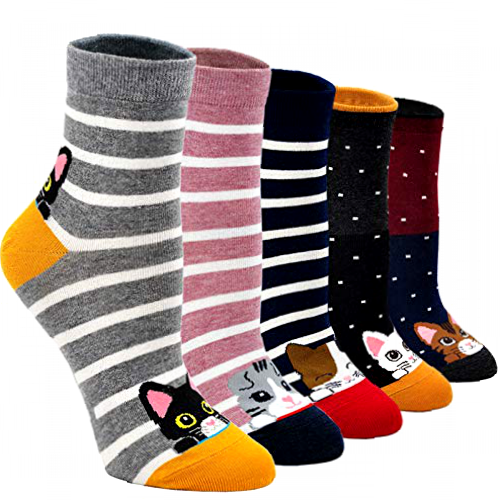 Womens Funny Cute Animal Socks Ladies Cotton Socks Funky Cartoon Cat Socks Novelty Crew Socks, Christmas Gift, Striped Cat, Women's shoe size UK 4-9