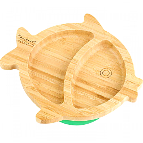 bamboo bamboo ® Baby Plate– Kids and Toddler Suction Cup Bamboo Plate for Babies | Non-Toxic | Cool to The Touch | Ideal for Baby-Led Weaning (Fish, Green)