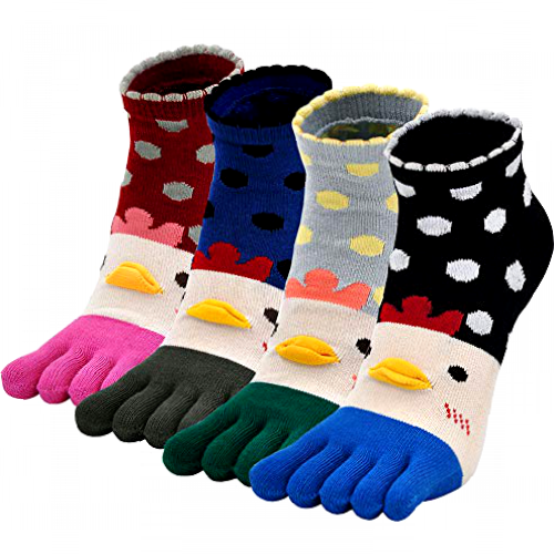 ZFSOCK Toe Socks for Women Five Finger Socks Cotton Ankle Sock with Toes Novelty Sports Socks,4-7(Cartoon Chick-4 Pairs)