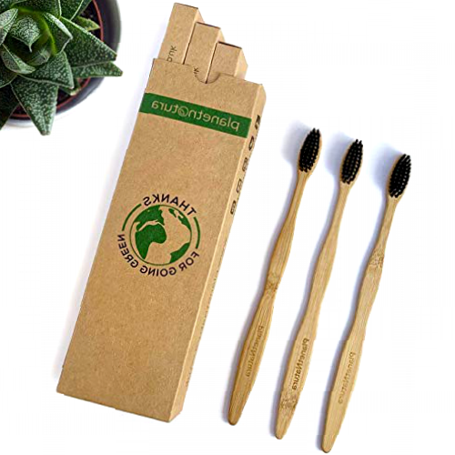 4 Pack Bamboo Toothbrush with Activated Charcoal Bristles for Natural Teeth Whitening – Eco-Friendly Low Waste Toothbrushes – Gentle on Gums an Teeth with Soft Bristles –Biodegradable and Compostable