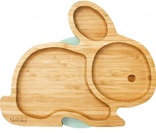 Koko Kids® Rabbit Suction Plate Made of Natural Bamboo ~ Baby and Toddler Feeding Plate with Strong Suction Ring ~ Mint