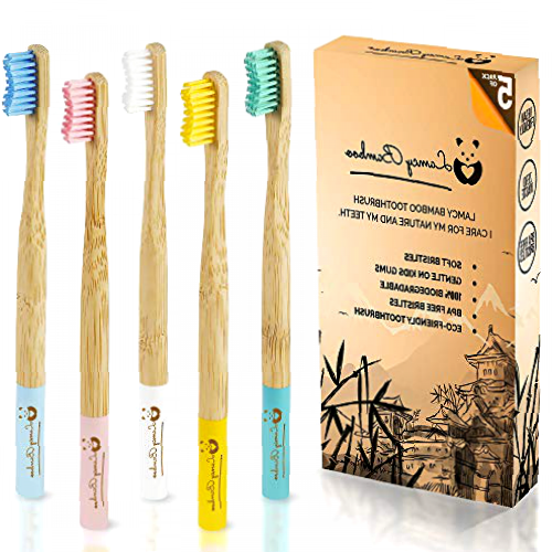 Lamcy Bamboo Toothbrushes for Adults with Medium Bristles | Pack of 5 Natural Bamboo Toothbrush | Eco-Friendly Natural Wooden Toothbrush | Organic Biodegradable Handle | BPA Free Tooth Brushes