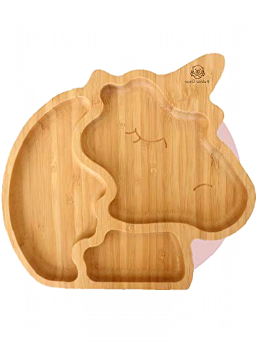 Bubba Bear ® Baby Toddler Unicorn Suction Plate | Made with Natural Bamboo | Stay Put Plates for Weaning Babies & Feeding Toddlers