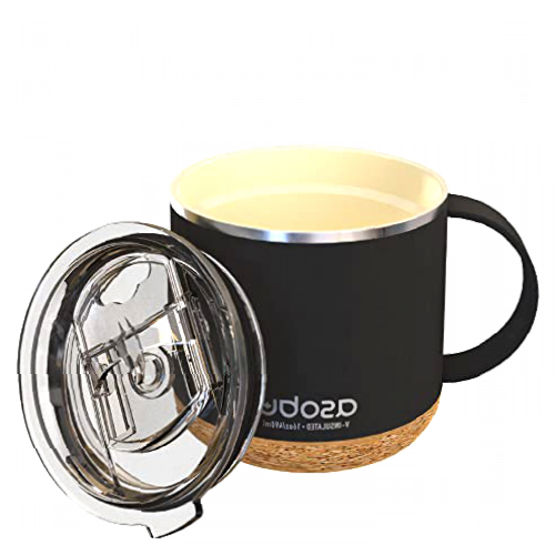 Asobu Infinite Stainless Steel Insulated Coffee Mug with Inner Ceramic Coating and Cork Coaster