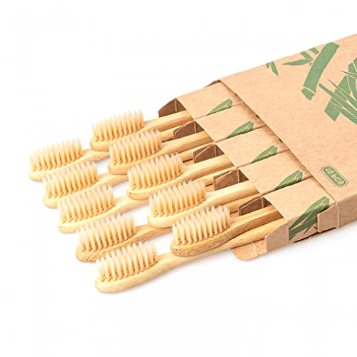 Daletu 10 Pcs Bamboo Soft Toothbrush, Biodegradable Reusable Bamboo Toothbrushes, Wooden Toothbrushes Organic Natural Eco-Friendly BPA-Free Bristles (Natural Color)