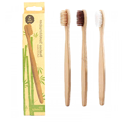 3 Pack Family Eco-Friendly and Natural Organic Wooden Bamboo Toothbrushes, Biodegradable, BPA Free, Medium Soft Bristles, Perfect Eco Zero Waste Gifts for Home, Ideal for Travel (Bamboo Toothbrushes)
