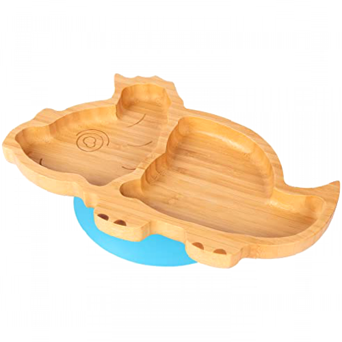 Children's Dinosaur Bamboo Dinner Plate with Strong Stay Put Suction Cup - Great for Baby Toddler Weaning - Eco Friendly Kids Food Plates - Blue - by Tiny Dining