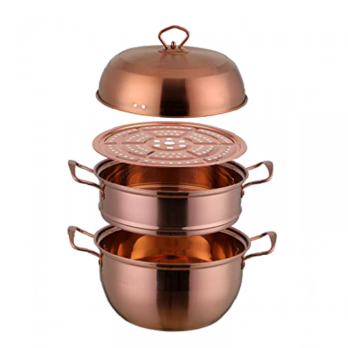 SUNSENGEUR 3 Tier Premium Heavy Duty Stainless Steel Steamer Pot Set Includes 2 Tier Cooking Pot, 1 Steaming Septa and Pot Lid | Stack, Steam Pot Set for All Cooking Surfaces -Rose Gold