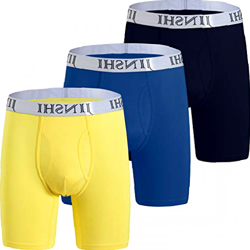 JINSHI Men's Underwear Boxer Briefs Bamboo Fiber Ultra Soft Boxers Trunks Long Boxer Shorts (Black/Blue/Yellow) Size 2XL