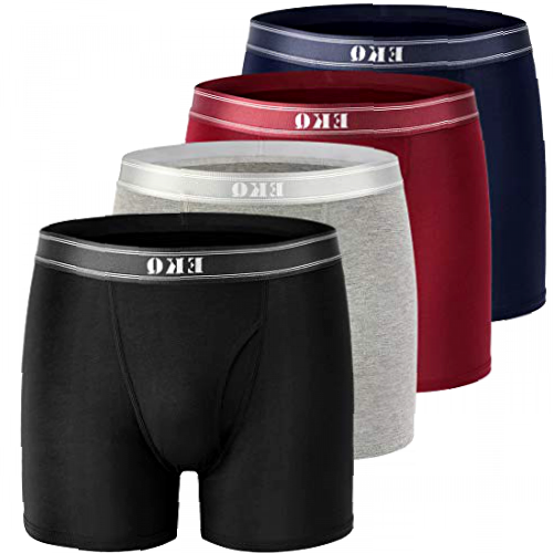EKQ Mens Bamboo Underwear Boxer Multipack Briefs Breathable Tagless Underpants with Fly Pouch Comfy Stretch Men's Trunk 4-Pack (Black,Grey,Navy Blue,Red, L)