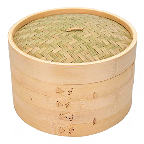 Bamboo Steamer 10 Inch, 2 Tiers Chinese Food Steamers, Traditional Design Healthy Cooking for Dumplings, Vegetables, Chicken, Fish - Handmade Steam Basket Included 2 Gauze Liners and Chopsticks