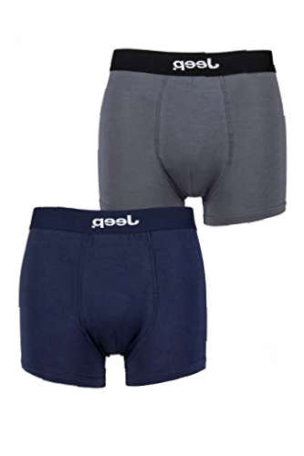 Jeep Mens Plain Fitted Bamboo Trunks Pack of 2 Navy / Grey M