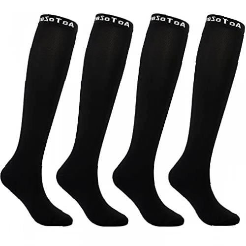 4 Pairs Black 20-30mmHg Compression Socks for Women Men,Sport Knee High Stocking Fit Nurses Travel Flight Running Cycling Gym (S-M)