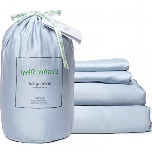 Comfier Sleep 100% Bamboo Bedding Set King Size 100% Organic Including Bamboo Fitted Sheet 150x200cm Bamboo Pillow Cases 48x74 cm and Duvet Cover 225x220 cm Ultra Soft Grey Bedding