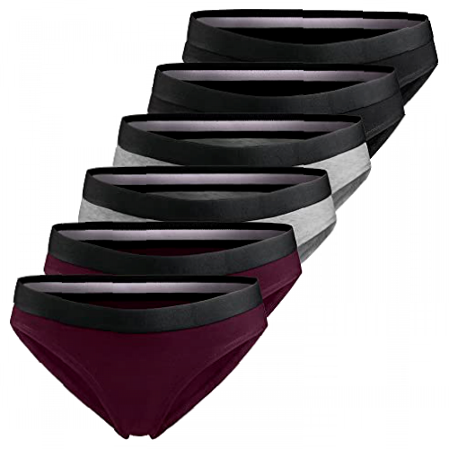 DANISH ENDURANCE Organic Cotton Bikini Brief Panties for Women, 6 Pack, Comfort Fit Underwear & Knickers, Oeko-TEX Certified, Black, Blue, Grey (Multicolour (2X Black, 2X Dark Grey, 2X Wine), M)