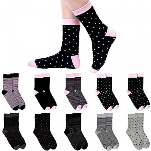 10 Pairs Womens Socks Cotton Soft Ladies Patterned Stripes and Spotts Socks for Women Girls, Pink, One Size